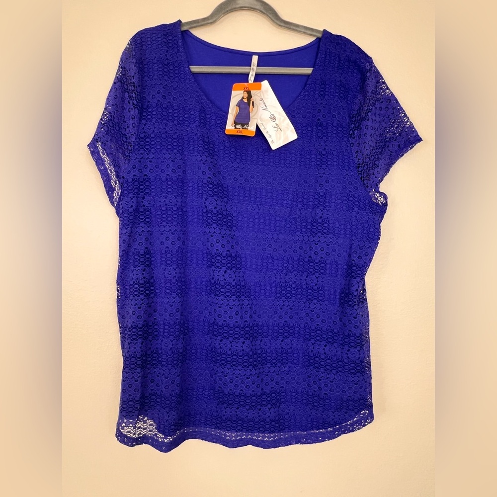 Leo & Nicole Blue Short Sleeve Blouse Women’s XXL Lace